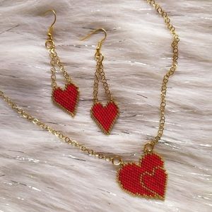 Heart Necklace & heart Earrings (gold plate)